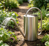 Black high-capacity stainless steel long-spout watering can for home gardening