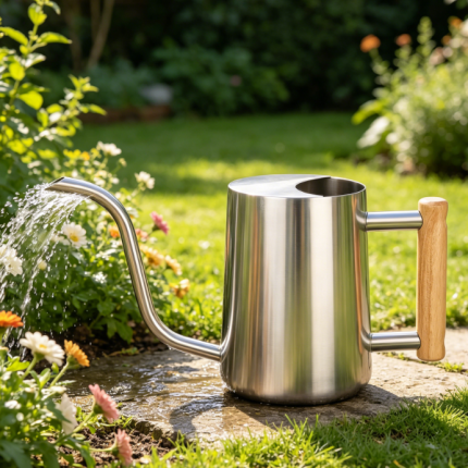 Green stainless steel long-spout watering can for indoor potted plants and succulents