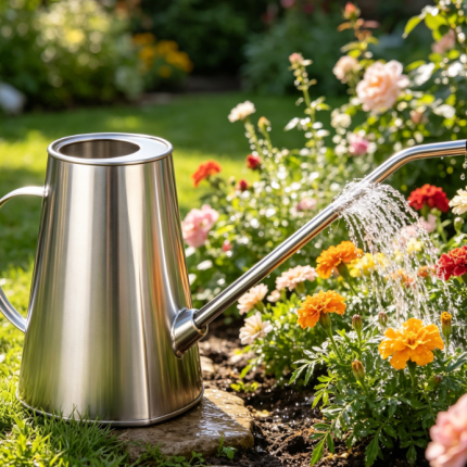 Stainless steel slender-spout watering can for precise watering of indoor greenery