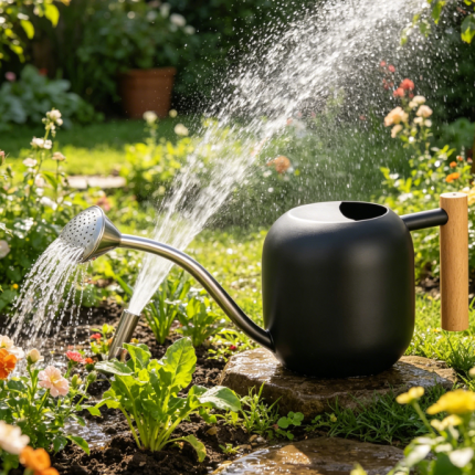 Small Metal Long-Spout Watering Can with Wooden Handle – Decorative, for Succulents & Potted Plants
