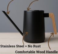 Black Stainless Steel Long-Spout Watering Can – Solid Wood Handle, for Precision Indoor Watering - Image 2