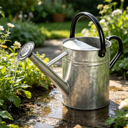 Silver stainless steel gardening watering can—a versatile tool for indoor and outdoor use