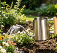 Black stainless steel long-spout watering can for home gardening and potted plants - Image 2