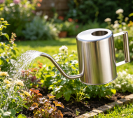 Black stainless steel long-spout watering can with detachable nozzle for indoor and outdoor use - Image 2