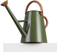 White galvanized metal long-spout watering can for household gardening