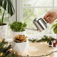 Precision-flow long-spout watering can for household gardening