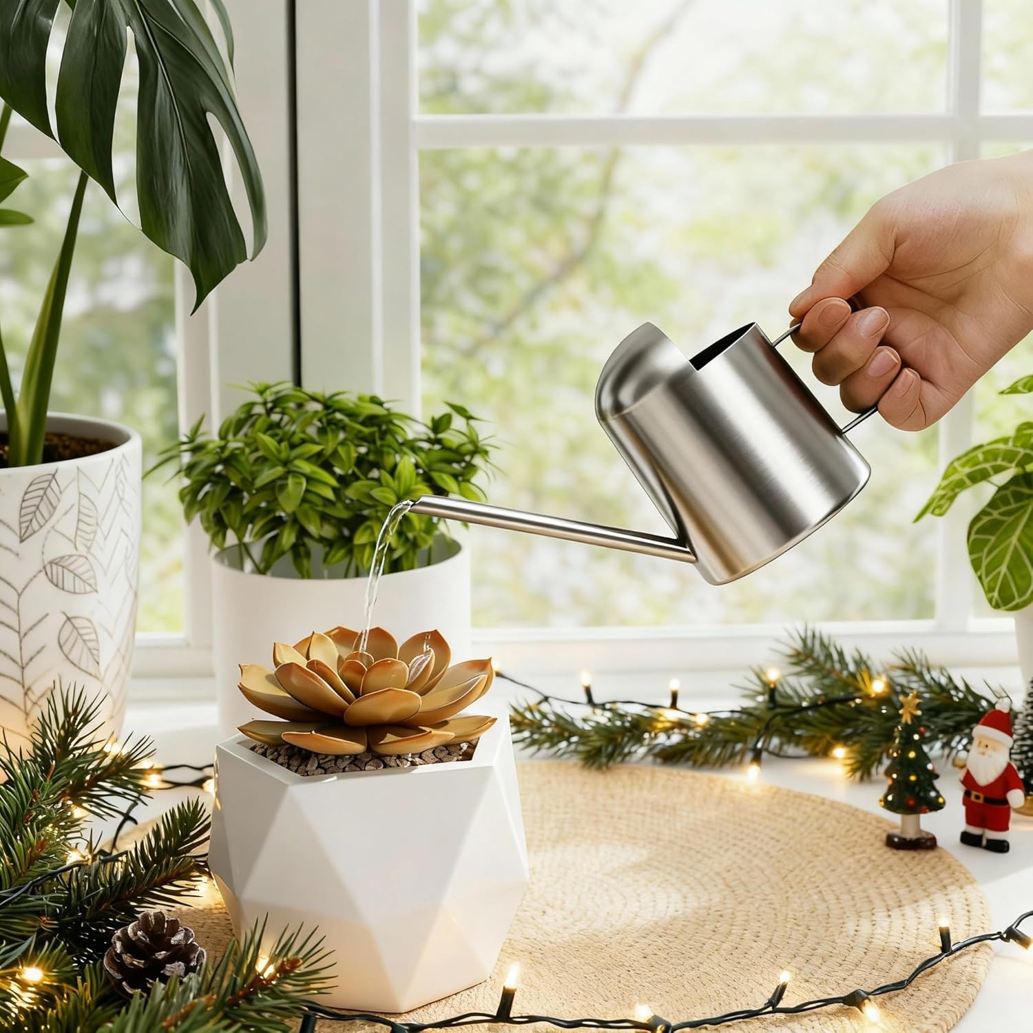 81Dmwm7tyL._AC_SL1500_.jpg Precision-flow long-spout watering can for household gardening - Image 1